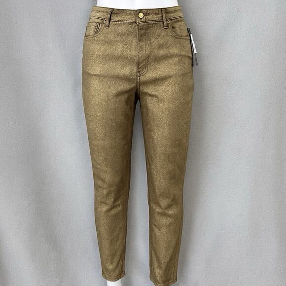 Ralph Lauren Gold Metallic High Rise Skinny Ankle Jeans Women’s 18 Super Stretch - Picture 1 of 16